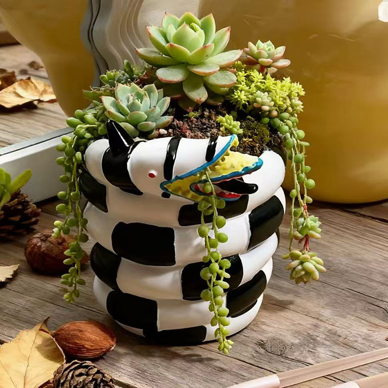 1 Piece Black and White Snake- - Snake Plant Ceramic 评论和价格
